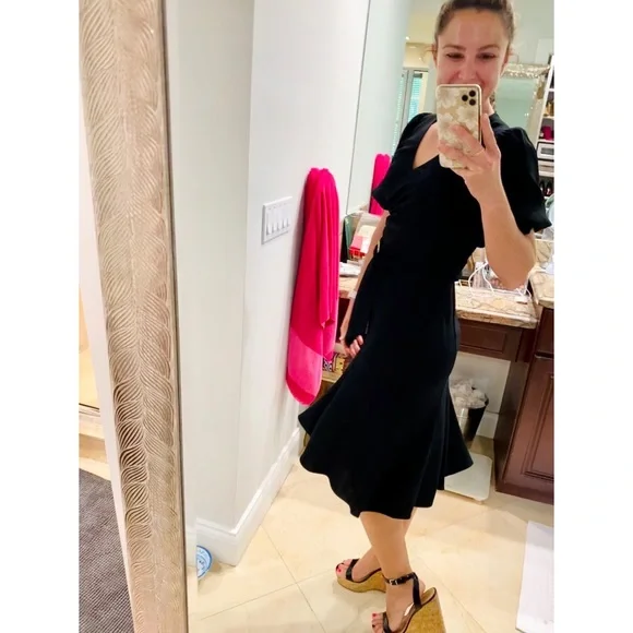 Shoshanna Esmeralda Puff-Sleeve Crepe Dress in Jet Black sz 2 NWT - Picture 5 of 16